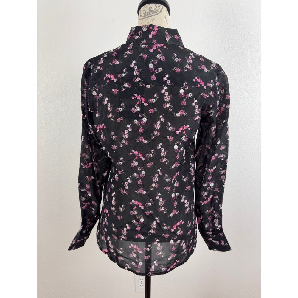 B35 The Kooples Silk Blend Blouse Womens US 4 Floral Button Down Work Office - Picture 5 of 12